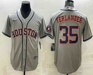 Men%27s Houston Astros #35 Justin Verlander Grey With Patch Stitched MLB Cool Base Nike Jersey->houston astros->MLB Jersey